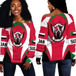 Sudan Action Flag Off Shoulder Sweaters, African Women Off Shoulder For Women