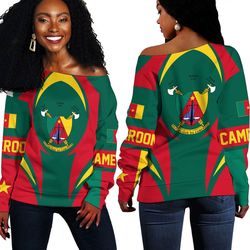 Cameroon Action Flag Off Shoulder Sweaters, African Women Off Shoulder For Women
