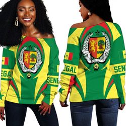 Senegal Action Flag Off Shoulder Sweaters, African Women Off Shoulder For Women