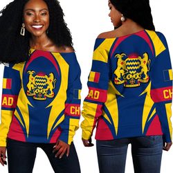 Chad Action Flag Off Shoulder Sweaters, African Women Off Shoulder For Women
