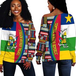 central africa republic flag and kente pattern special women's off shoulder sweate, african women off shoulder for women