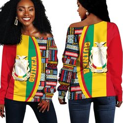 Guinea Bissau Flag and Kente Pattern Special Women's Off Shoulder Sweaters, African Women Off Shoulder For Women