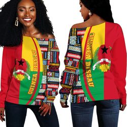 Guinea Flag and Kente Pattern Special Women's Off Shoulder Sweaters, African Women Off Shoulder For Women