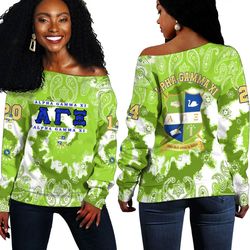 Alpha Gamma Xi Paisley Bandana Tie Dye Style Off Shoulder Sweaters, African Women Off Shoulder For Women