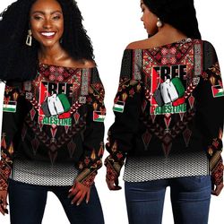 Free Palestine Off Shoulder Sweaters 01, African Women Off Shoulder For Women