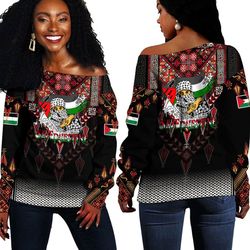 Save Palestine Off Shoulder Sweaters, African Women Off Shoulder For Women