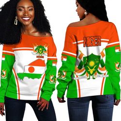 Niger Active Flag Off Shoulder Sweater, African Women Off Shoulder For Women