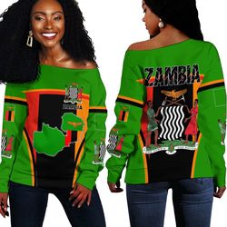 Zambia Active Flag Off Shoulder Sweater, African Women Off Shoulder For Women