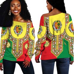 Senegal Dashiki Off Shoulder Sweater, African Women Off Shoulder For Women