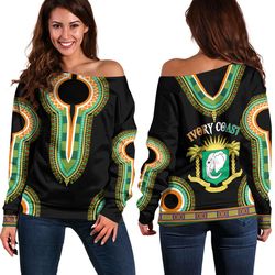 Ivory Coast Dashiki Off Shoulder Sweaters, African Women Off Shoulder For Women
