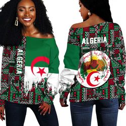 Algeria Kente Pattern Off Shoulder Sweater, African Women Off Shoulder For Women