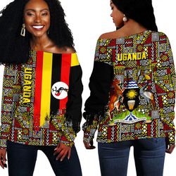 Uganda Kente Pattern Off Shoulder Sweater, African Women Off Shoulder For Women