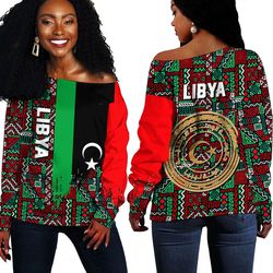 Lybya Kente Pattern Off Shoulder Sweater, African Women Off Shoulder For Women