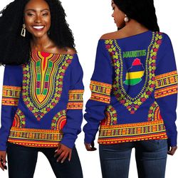 Africa Zone Off Shoulder Sweaters - Mauritius Traditional Dashiki, African Women Off Shoulder For Women