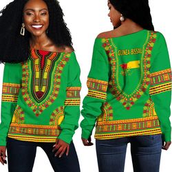 Africa Zone Off Shoulder Sweaters - Guinea Bissau Traditional Dashiki, African Women Off Shoulder For Women