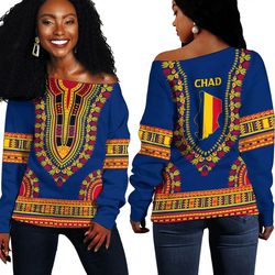 Africa Zone Off Shoulder Sweaters - Chad Traditional Dashiki, African Women Off Shoulder For Women