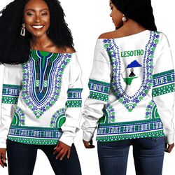 Africa Zone Off Shoulder Sweaters - Lesotho Traditional Dashiki, African Women Off Shoulder For Women