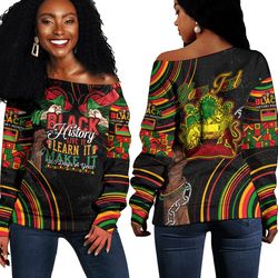 Malawi Women's Off Shoulder Sweatshirt Black History Live it Learn it Make it, African Women Off Shoulder For Women