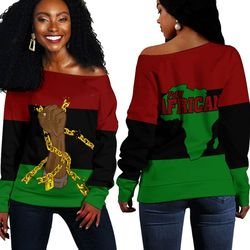 africa zone off shoulder sweaters - pan african flag and black power, african women off shoulder for women