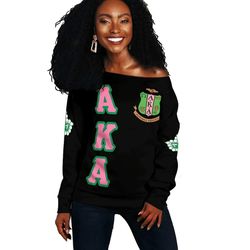 AKA Sorority Letters Women Off Shoulder Sweatshirt 01, African Women Off Shoulder For Women