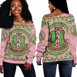 AKA Sorority Floral Pattern Off Shoulder Sweaters 01, African Women Off Shoulder For Women