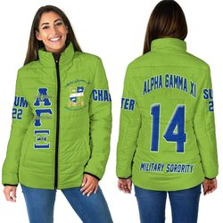 Custom Alpha Gamma Xi (Green) Women Padded Jacket, African Padded Jacket For Men Women