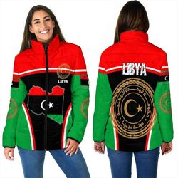 Libya Active Flag Women Padded Jacket, African Padded Jacket For Men Women