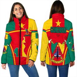 Cameroon Active Flag Women Padded Jacket, African Padded Jacket For Men Women