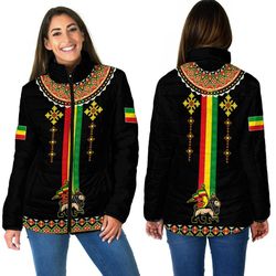 Ethiopia Lion Style Pattern Women Padded Jacket, African Padded Jacket For Men Women