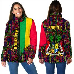 Mauritius Women's Padded Jacket Kente Pattern, African Padded Jacket For Men Women