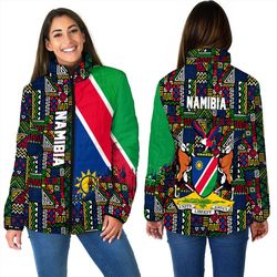 Namibia Women's Padded Jacket Kente Pattern, African Padded Jacket For Men Women