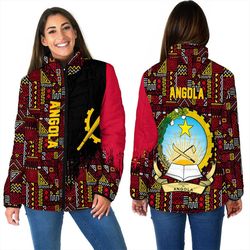 Angola Women's Padded Jacket Kente Pattern, African Padded Jacket For Men Women