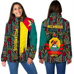 Mozambique Women's Padded Jacket Kente Pattern, African Padded Jacket For Men Women