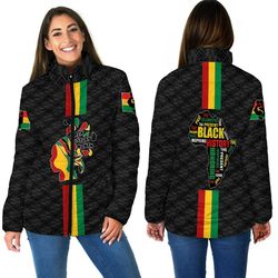 Black History Month Color Of Flag Women Padded Jacket, African Padded Jacket For Men Women