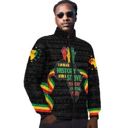 Black History Month Hand Padded Jacket, African Padded Jacket For Men Women