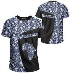 Ankara Cloth - Ngwane Blue Tee - Sport Style, African T-shirt For Men Women