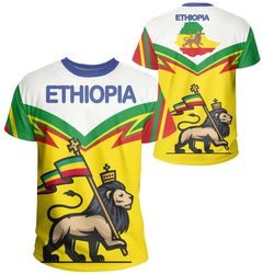 Ethiopia Flag Lion King T-shirt - Zig Zag Style 02, African T-shirt For Men Women