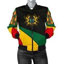 Ghana Flag Kente Women's Bomber Jacket - Bend Style, African Bomber Jacket For Men Women