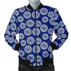 Ankara Cloth - Nsubra Blue Bomber Jacket, African Bomber Jacket For Men Women