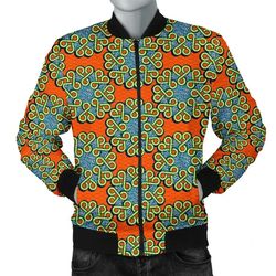 Ankara Cloth - Orange Bomber Jacket, African Bomber Jacket For Men Women