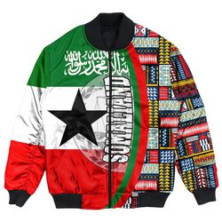 Somaliand Flag and Kente Pattern Special Bomber Jacket, African Bomber Jacket For Men Women