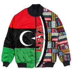 Lybia Flag and Kente Pattern Special Bomber Jacket, African Bomber Jacket For Men Women