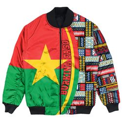 Burkina Faso Flag and Kente Pattern Special Bomber Jacket, African Bomber Jacket For Men Women