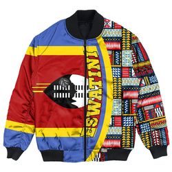 Eswatini Flag and Kente Pattern Special Bomber Jacket, African Bomber Jacket For Men Women