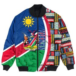 Namibia Flag and Kente Pattern Special Bomber Jacket, African Bomber Jacket For Men Women