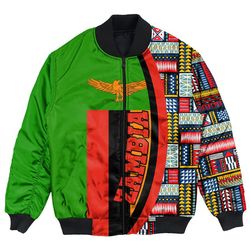 Zambia Flag and Kente Pattern Special Bomber Jacket, African Bomber Jacket For Men Women