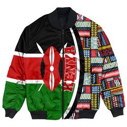 Kenya Flag and Kente Pattern Special Bomber Jacket, African Bomber Jacket For Men Women
