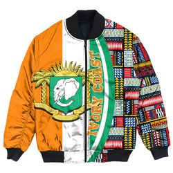 Ivory Coast Flag and Kente Pattern Special Bomber Jacket, African Bomber Jacket For Men Women