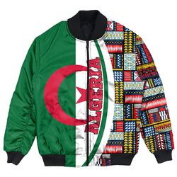Algeria Flag and Kente Pattern Special Bomber Jacket, African Bomber Jacket For Men Women