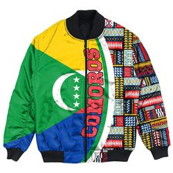 Comoros Flag and Kente Pattern Special Bomber Jacket, African Bomber Jacket For Men Women